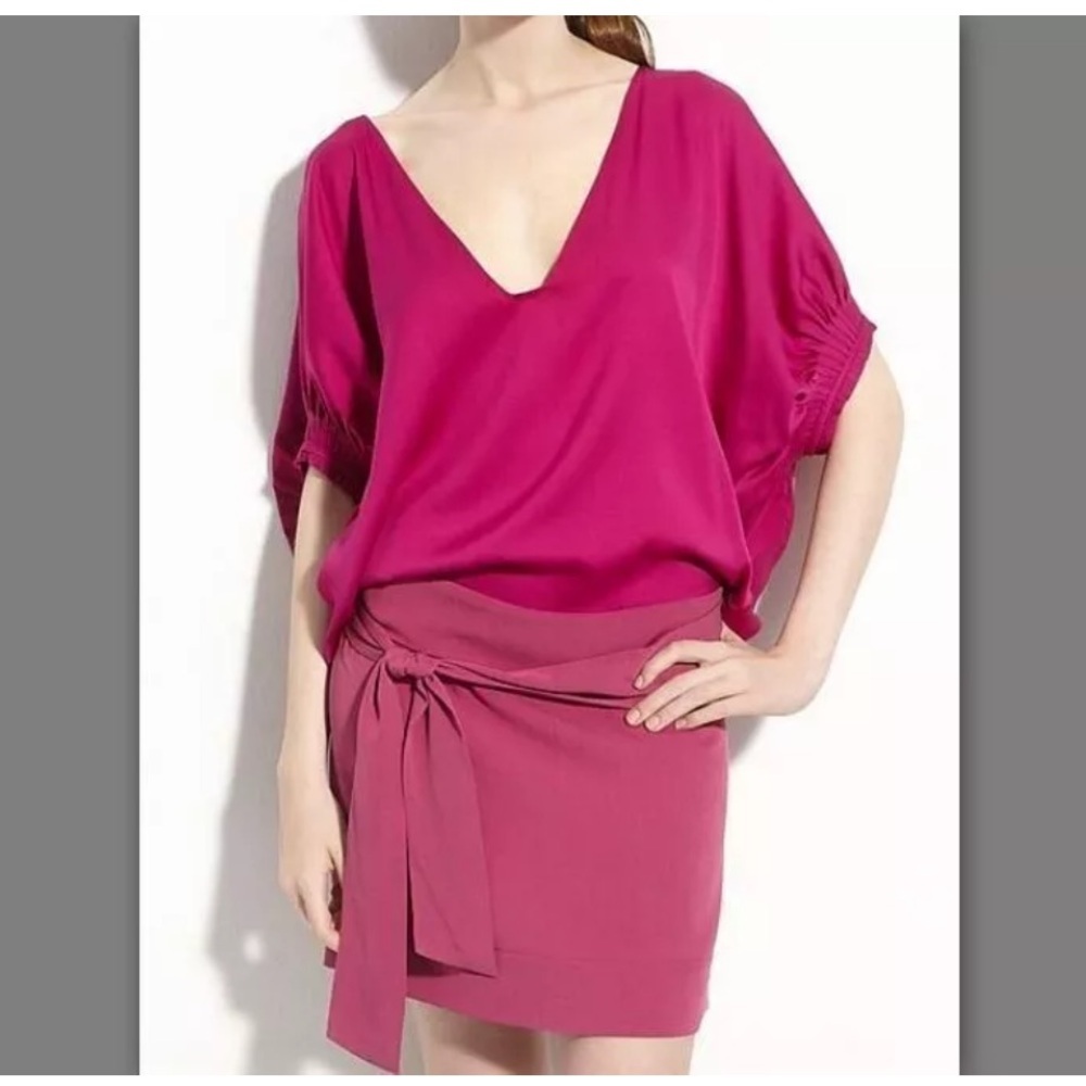 DVF Diane Von Furstenberg Edna Dress Silk Mini Dolman Sleeve V Neckline Size 12
